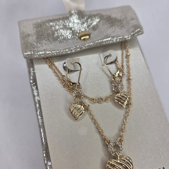 Anne Klein Gold-Tone 2-Pc Heart Layered Necklace & Drop Earrings Set NEW - Picture 5 of 10